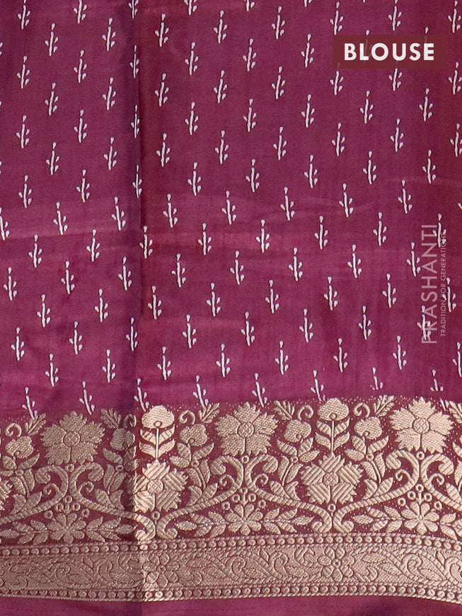 Semi dola saree deep purple with allover zig zag prints and zari woven border