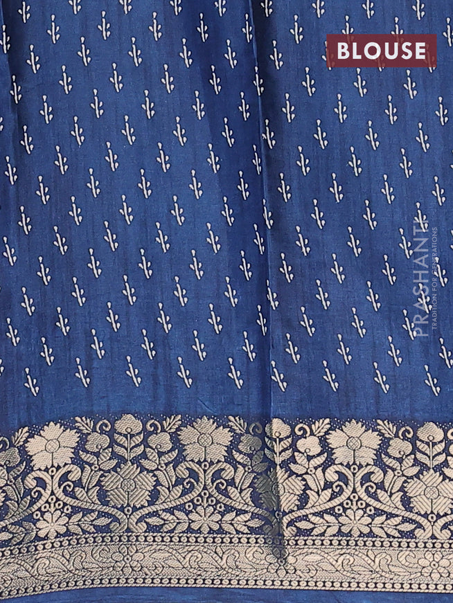 Semi dola saree peacock blue with allover zig zag prints and zari woven border