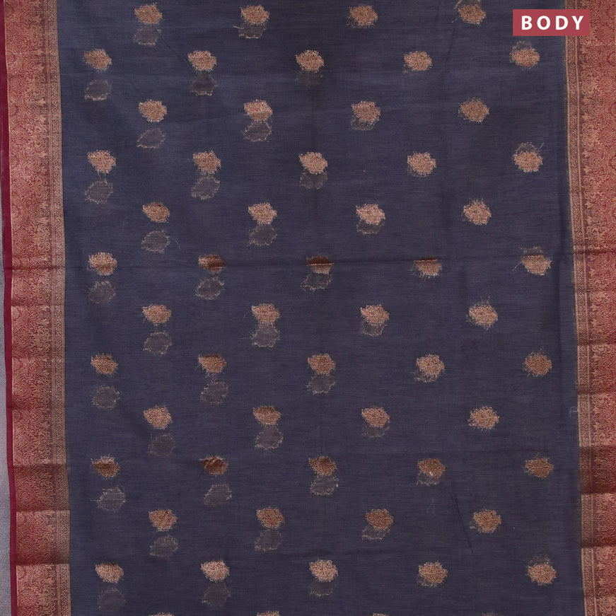 Banarasi semi matka saree grey and dark magenta with thread & zari woven buttas and banarasi style border