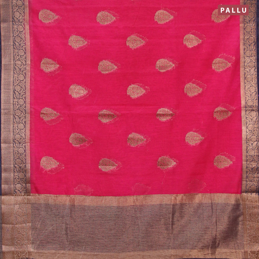 Banarasi semi matka saree pink and navy blue with thread & zari woven buttas and banarasi style border