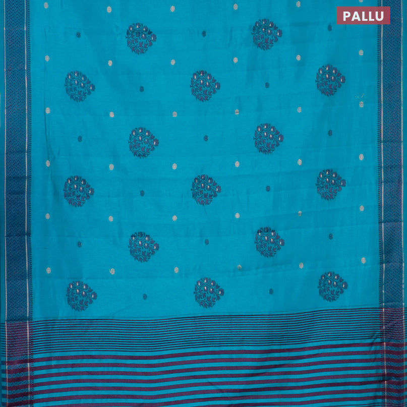 Semi raw silk saree teal blue with thread & zari woven buttas and thread woven border