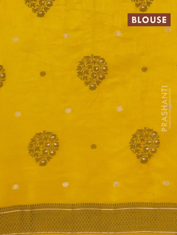 Semi raw silk saree mustard yellow with thread & zari woven buttas and thread woven border