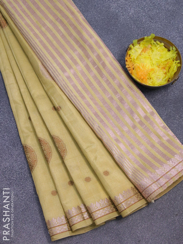 Semi raw silk saree sandal with thread & zari woven buttas and zari woven border