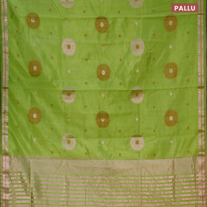 Semi raw silk saree light green with thread & zari woven buttas and zari woven border