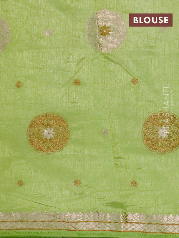 Semi raw silk saree light green with thread & zari woven buttas and zari woven border
