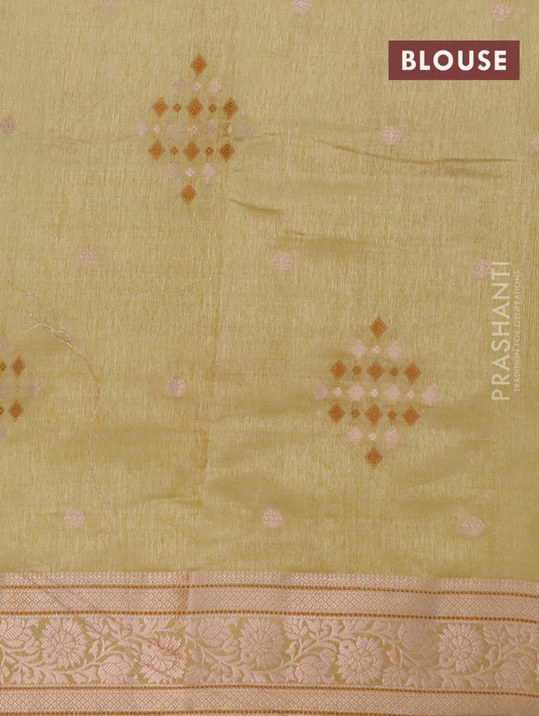 Semi raw silk saree elaichi green with thread & zari woven buttas and zari woven border