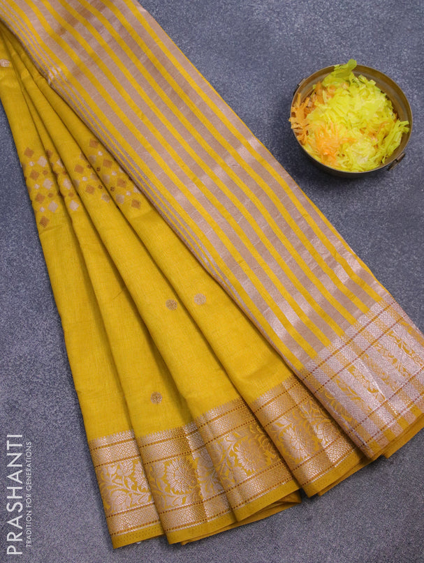 Semi raw silk saree mustard yellow with thread & zari woven buttas and zari woven border