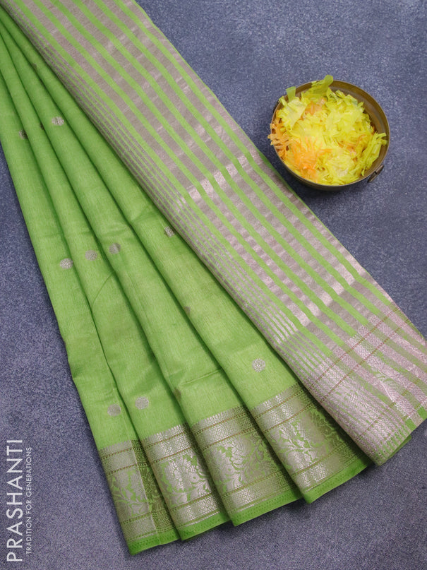 Semi raw silk saree green with thread & zari woven buttas and zari woven border