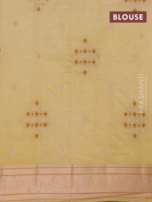 Semi raw silk saree sandal with thread & zari woven buttas and zari woven border