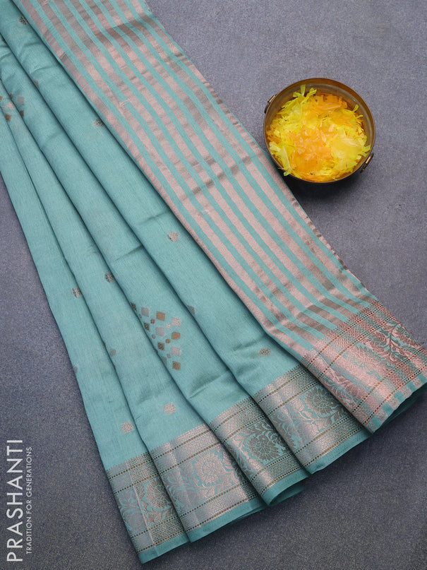 Semi raw silk saree pastel shade of blue with thread & zari woven buttas and zari woven border