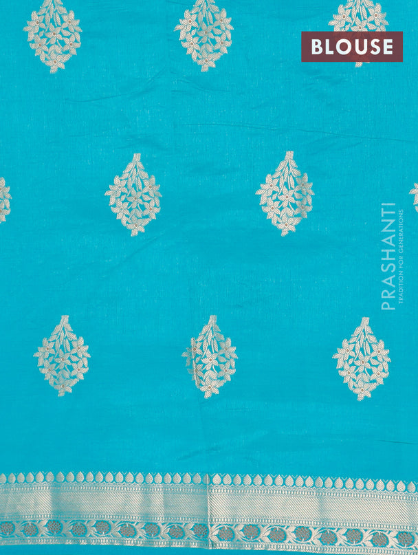 Semi raw silk saree teal blue with floral zari woven buttas and zari woven border