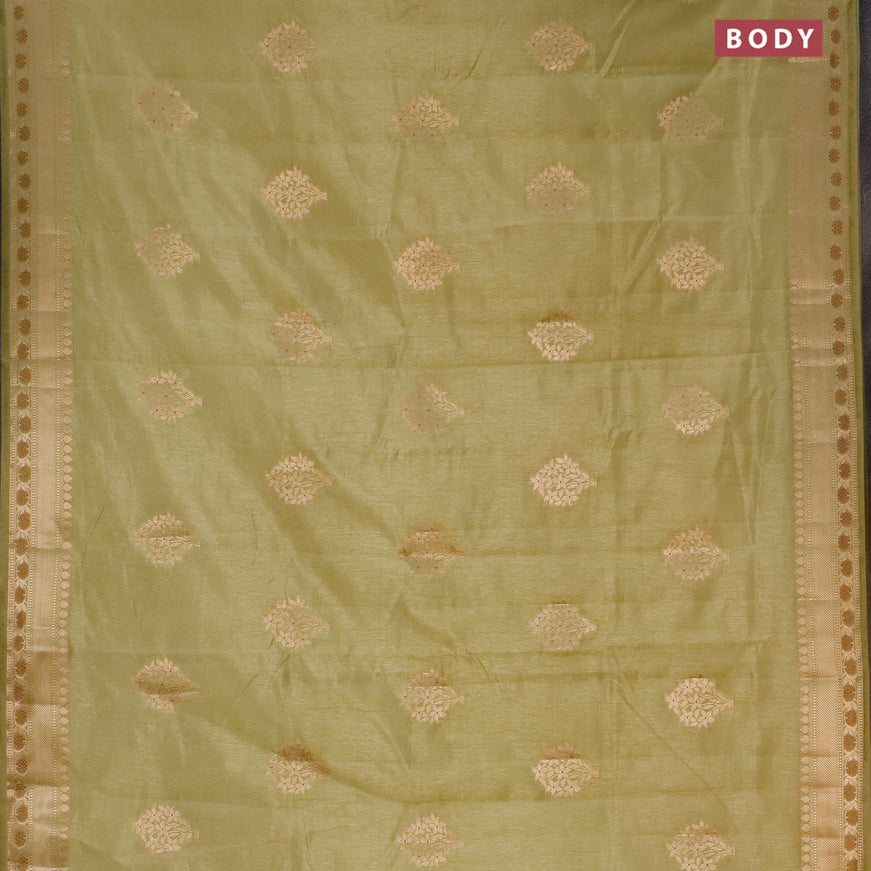 Semi raw silk saree elaichi green with floral zari woven buttas and zari woven border