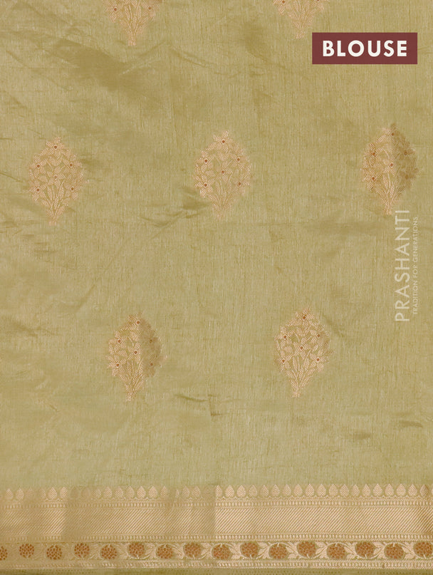 Semi raw silk saree elaichi green with floral zari woven buttas and zari woven border