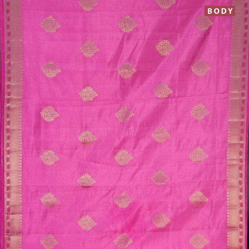Semi raw silk saree pink with floral zari woven buttas and zari woven border