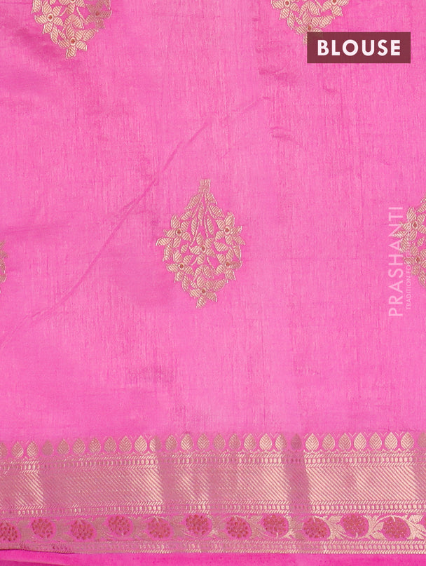 Semi raw silk saree pink with floral zari woven buttas and zari woven border