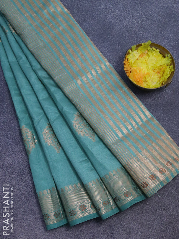 Semi raw silk saree pastel shade with floral zari woven buttas and zari woven border