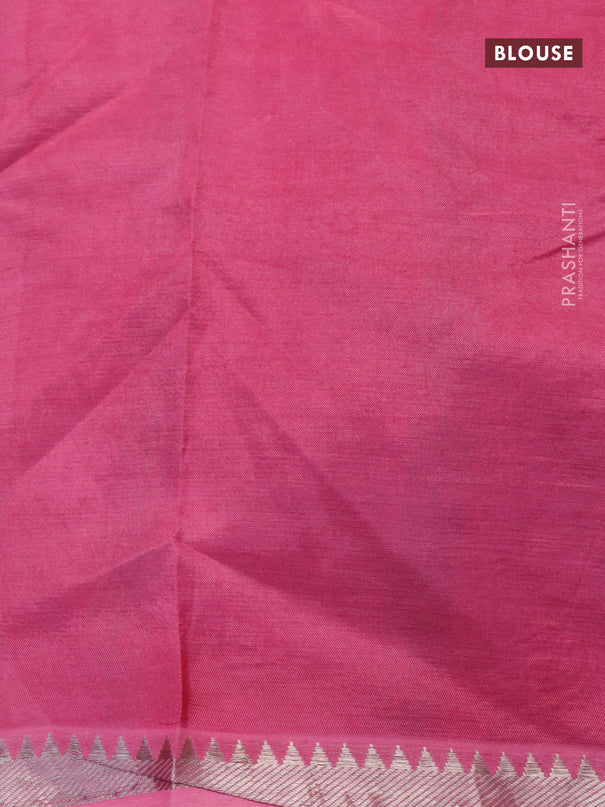 Mangalgiri silk cotton saree grey and pink with allover bandhani prints and silver zari woven border