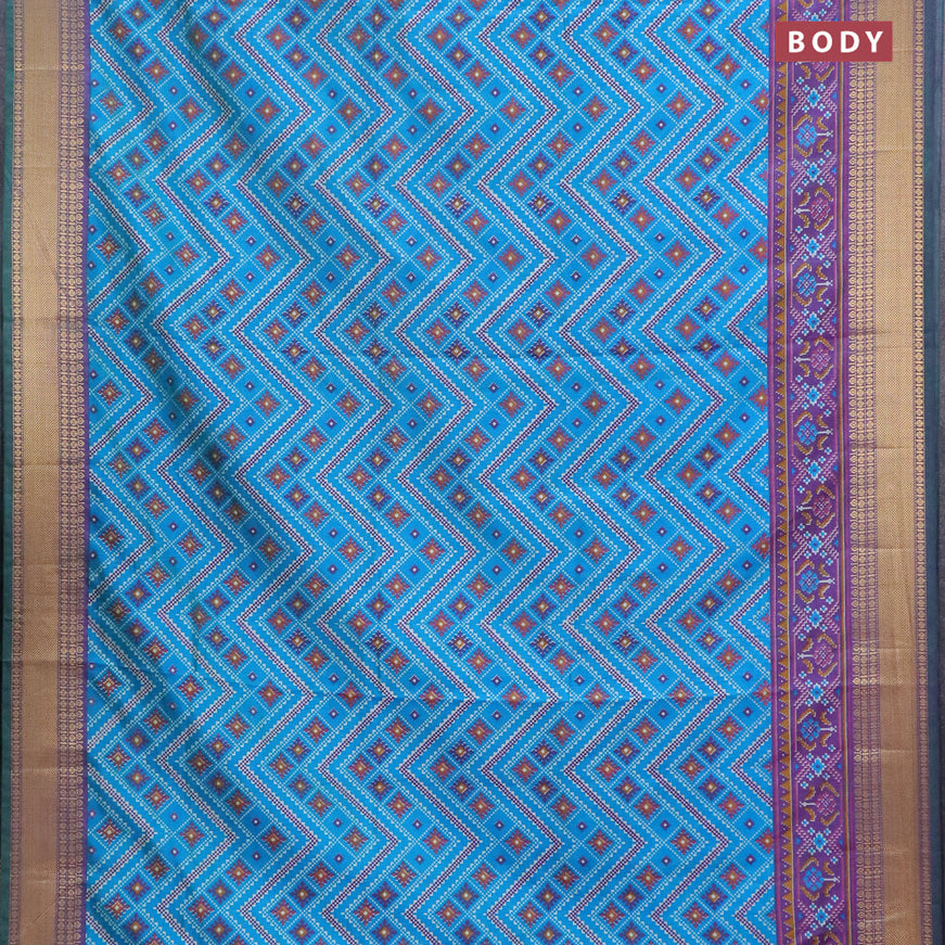 Semi tussar saree dual shade of cs blue and dual shade of purple with allover ikat weaves and zari woven border