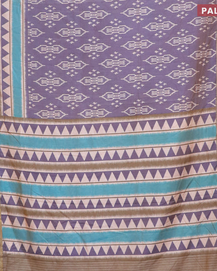 Semi tussar saree dual shade of blue and sandal with allover ikat butta weaves and zari woven border