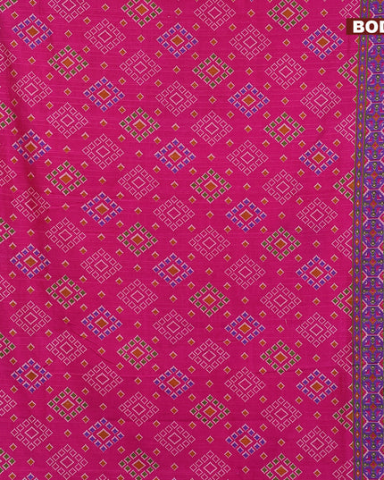 Semi tussar saree pink and dual shade of blue with allover ikat butta weaves and zari woven border
