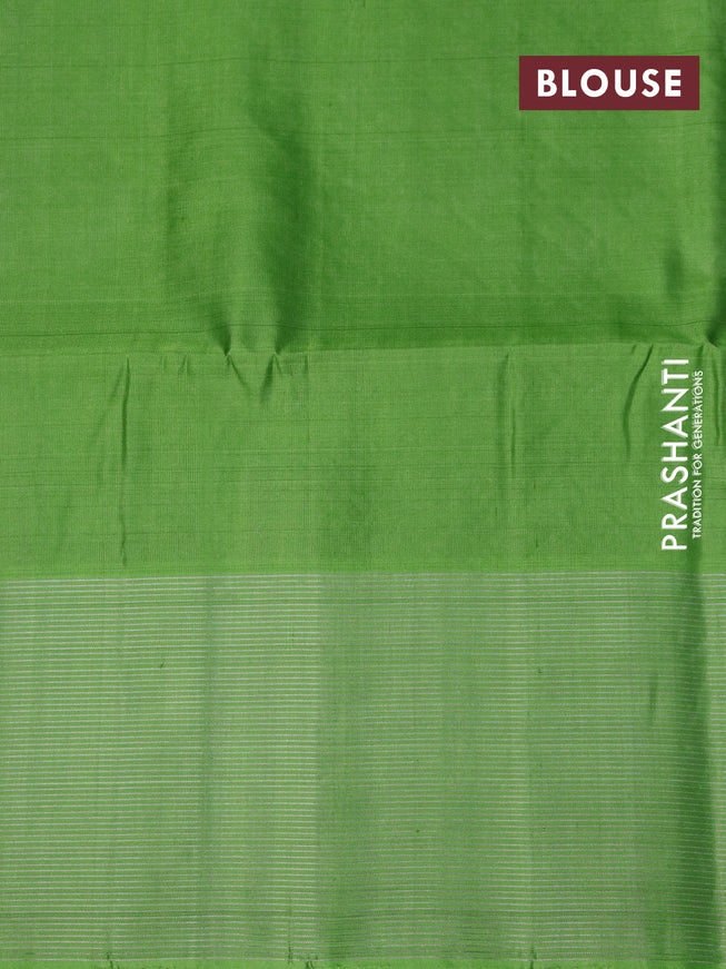 Pure soft silk saree grey and light green with allover silver zari woven brocade weaves and zari woven simple border