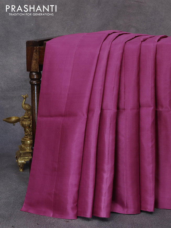 Pure soft silk saree magenta pink and greyish blue with zari woven buttas in boderless style
