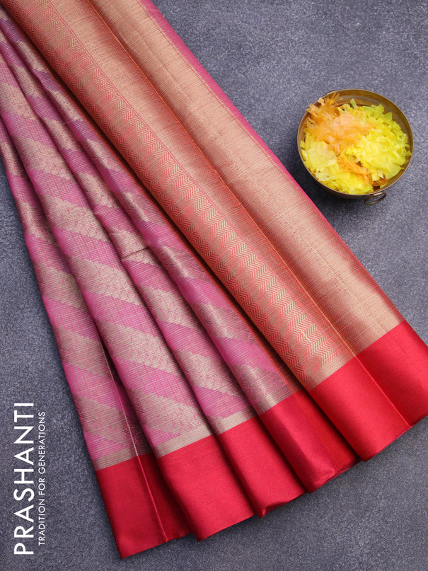 Banarasi kota saree magenta pink shade and maroon with allover zari weaves and zari woven simple border