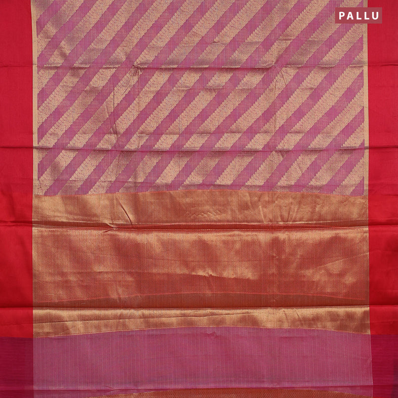 Banarasi kota saree magenta pink shade and maroon with allover zari weaves and zari woven simple border