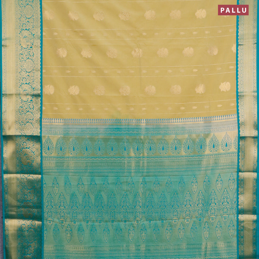 Semi kanjivaram silk saree elaichi green and teal green with allover zari weaves & buttas and long zari woven korvai border
