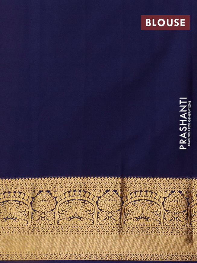 Semi kanjivaram silk saree mustard yellow and navy blue with zari woven buttas and zari woven korvai border