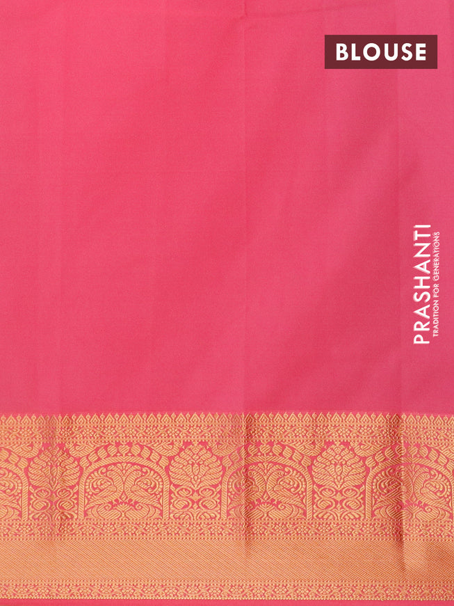 Semi kanjivaram silk saree grey and peach pink with zari woven buttas and zari woven korvai border