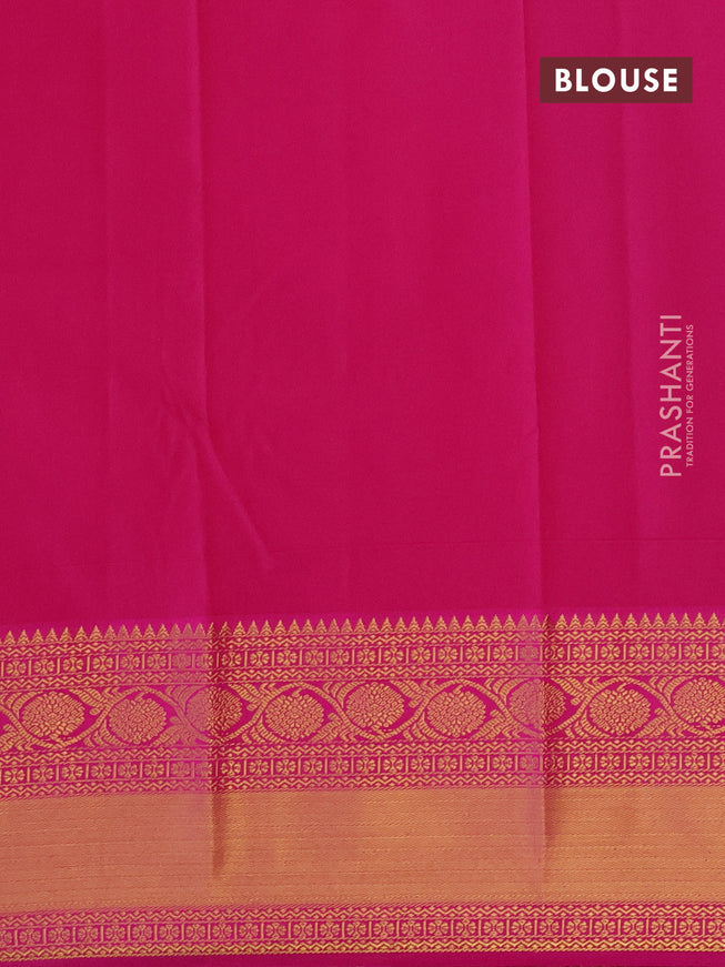 Semi kanjivaram silk saree pista green and pink with zari woven buttas and long zari woven korvai border