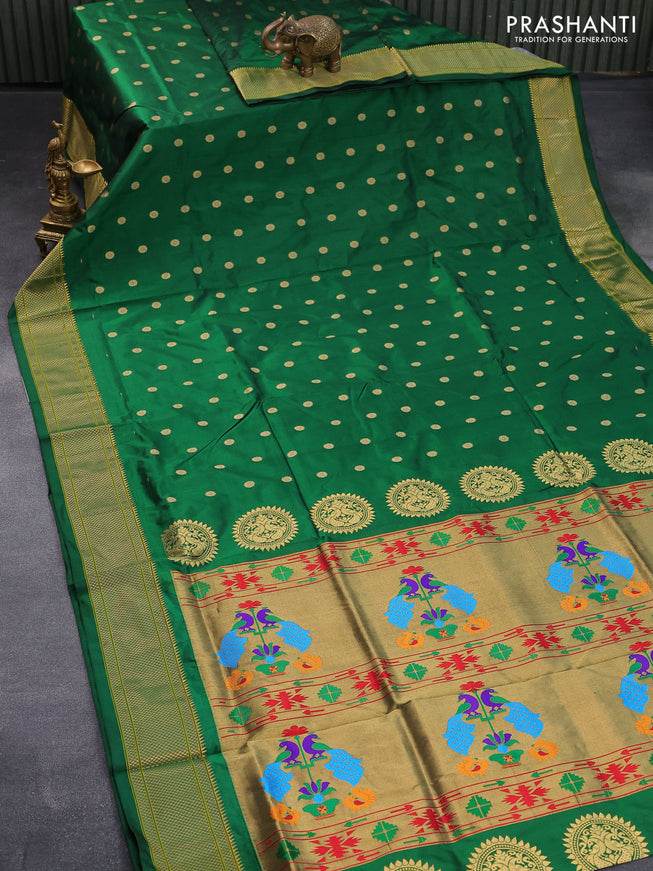 Pure paithani silk saree green with zari woven floral buttas and zari woven border