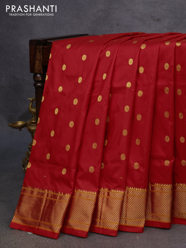 Pure paithani silk saree red with zari woven floral buttas and zari woven border