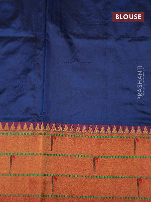 Pure paithani silk saree peacock blue and red with allover zari woven floral buttas and zari woven paithani butta border