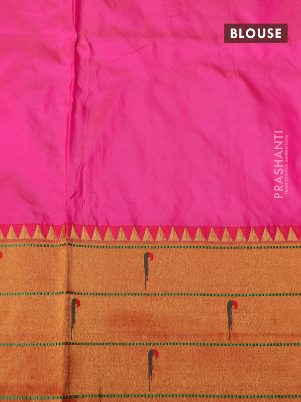 Pure paithani silk saree pink and red with allover zari woven floral buttas and zari woven paithani butta border