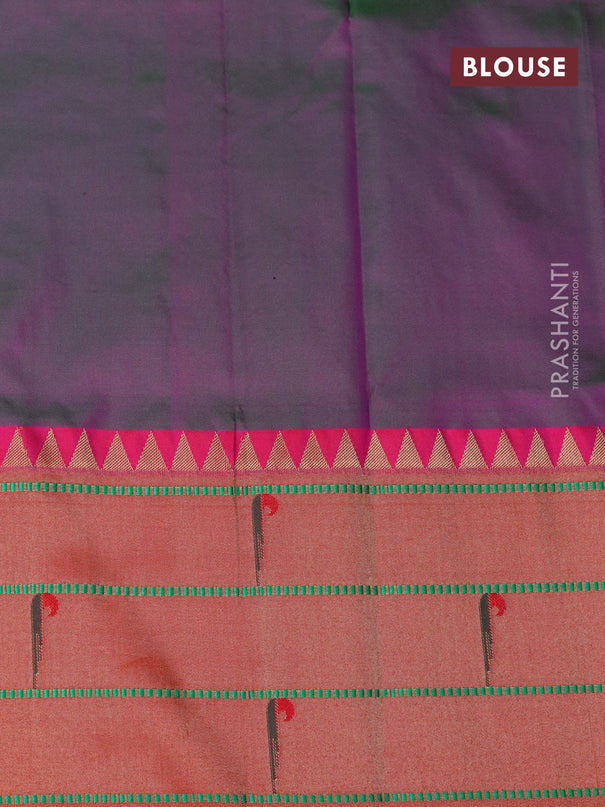 Pure paithani silk saree dual shade of greenish purple and red with allover zari woven floral buttas and zari woven paithani butta border