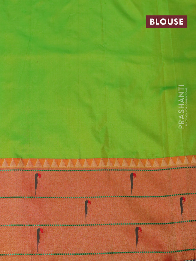 Pure paithani silk saree light green and red with allover zari woven floral buttas and zari woven paithani butta border