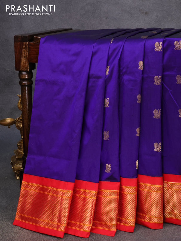 Pure paithani silk saree blue and red with annam zari woven buttas and zari woven border