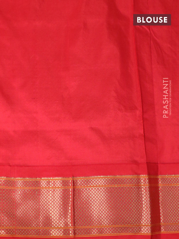 Pure paithani silk saree dual shade of bluish green and red with annam zari woven buttas and zari woven border