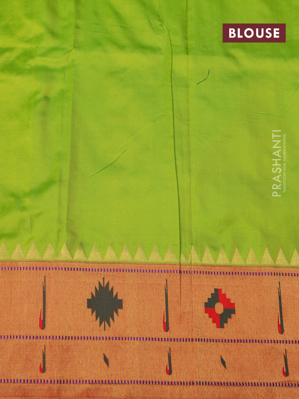 Pure paithani silk saree light green and red with annam zari woven buttas and zari woven paithani butta border