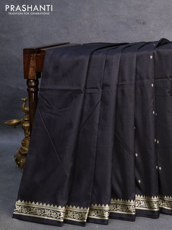 Banarasi katan silk saree black with thread woven buttas and thread woven border