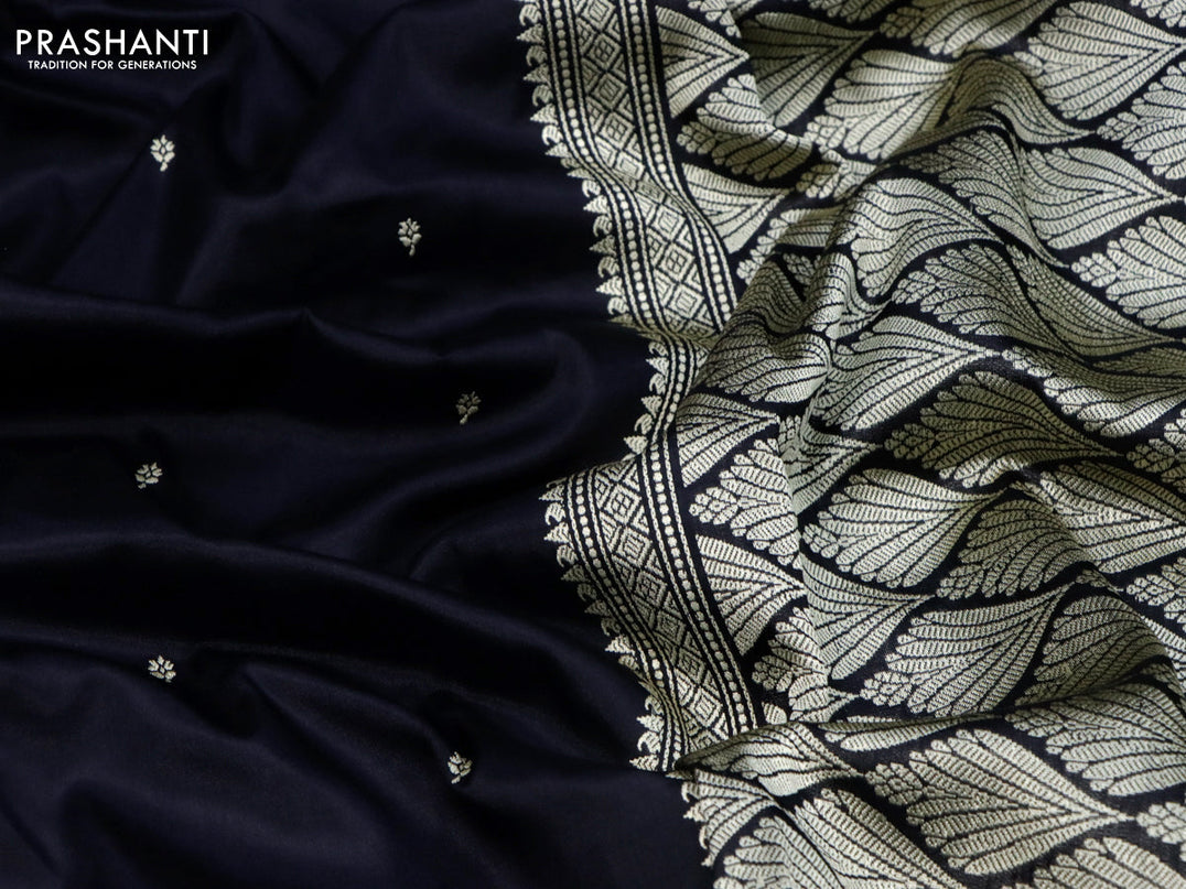 Banarasi katan silk saree black with thread woven buttas and thread woven border
