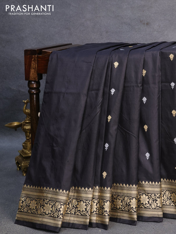 Banarasi katan silk saree black with zari woven buttas and floral zari woven border