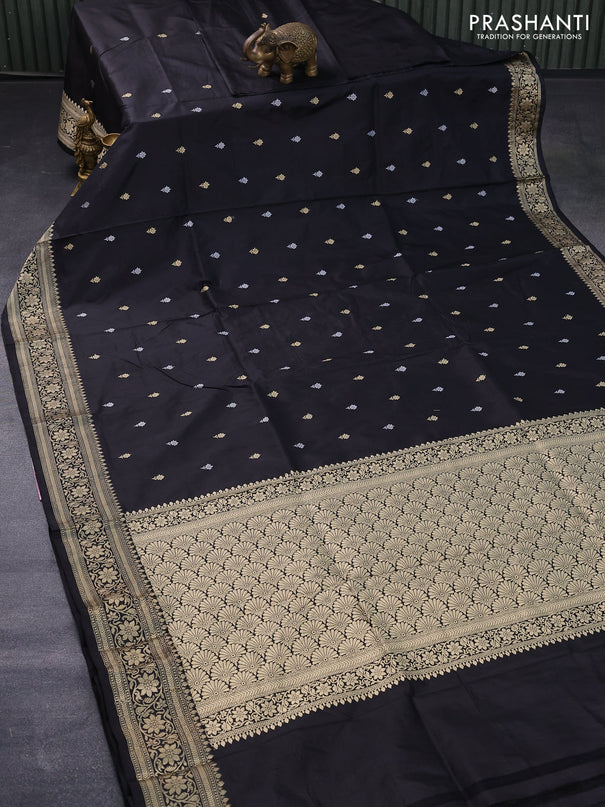 Banarasi katan silk saree black with zari woven buttas and floral zari woven border