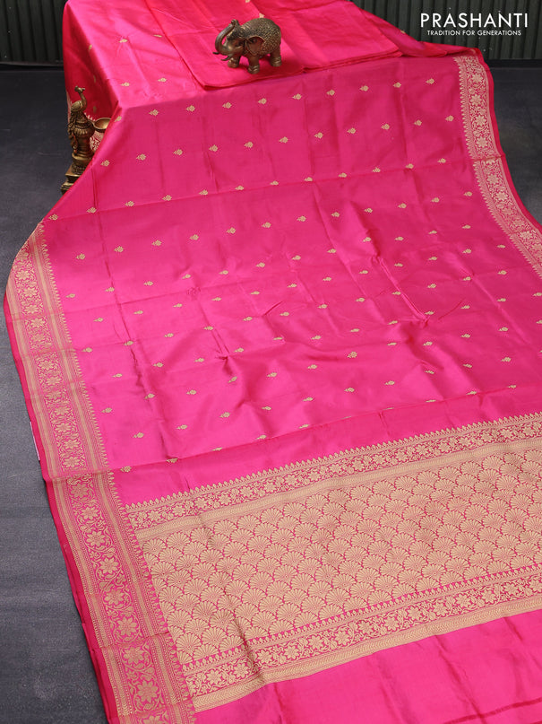 Banarasi katan silk saree pink with zari woven buttas and floral zari woven border