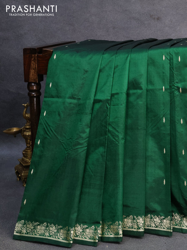 Banarasi katan silk saree green with thread woven buttas and thread woven border