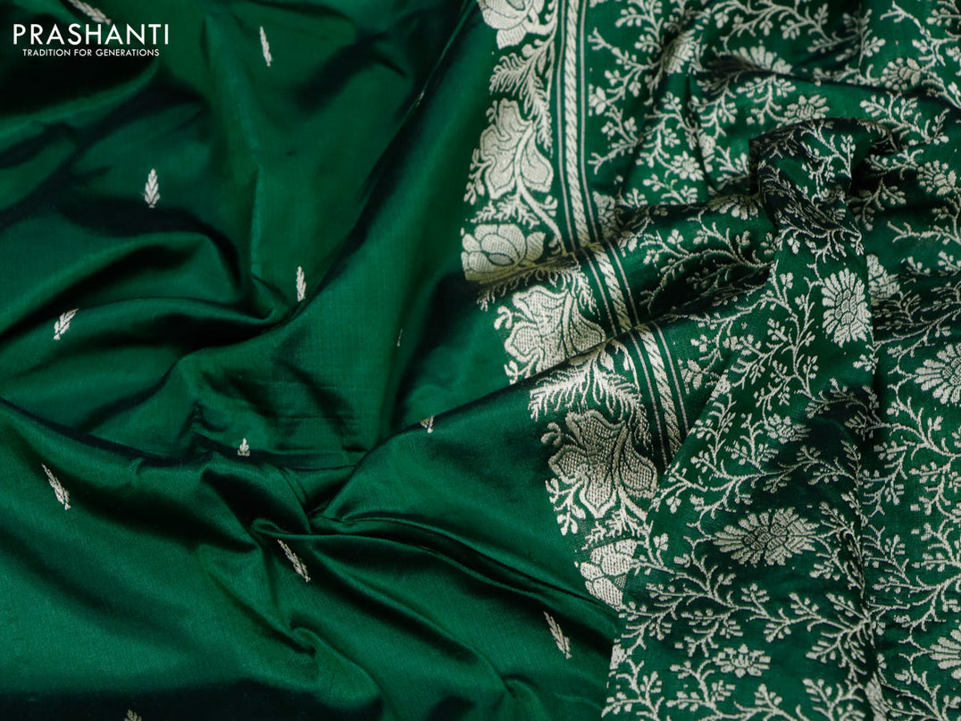 Banarasi katan silk saree green with thread woven buttas and thread woven border