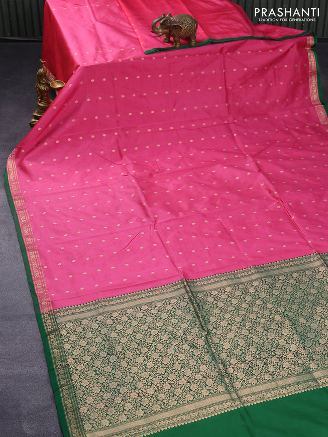 Banarasi katan silk saree light pink and green with zari woven buttas and floral zari woven border