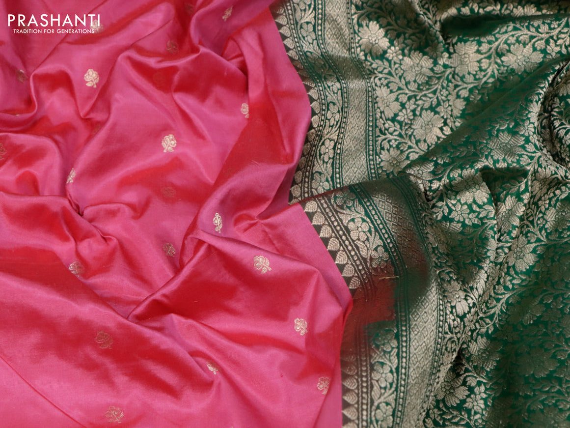 Banarasi katan silk saree light pink and green with zari woven buttas and floral zari woven border